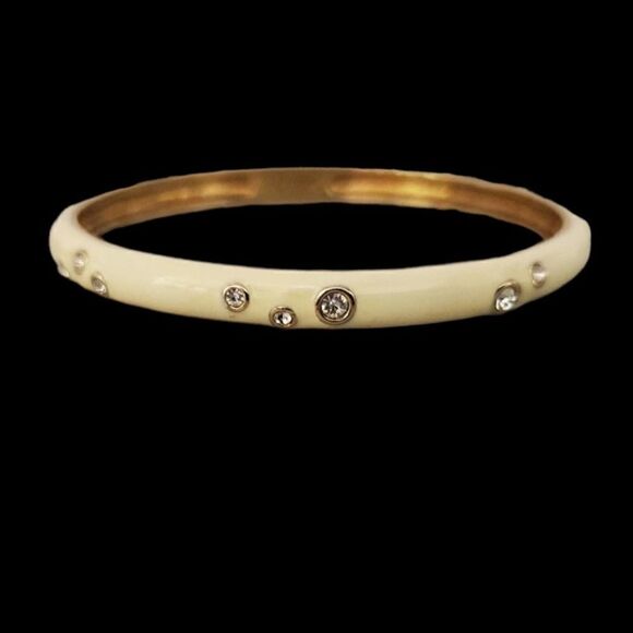Cream White Rhinestone Pave Enamel Bangle Bracelet - Picture 2 of 2